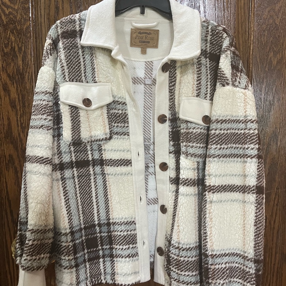 Pink Rose Cream and Brown Plaid Jacket